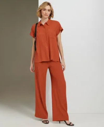 Calvin Klein Womens Crinkle Shirt Drawstring Pants In Brown