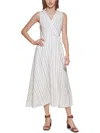 CALVIN KLEIN WOMENS CRINKLE STRIPED MAXI DRESS