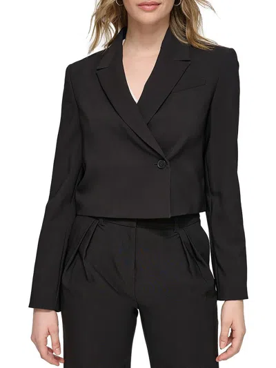 Calvin Klein Womens Crop Business One-button Blazer In Black