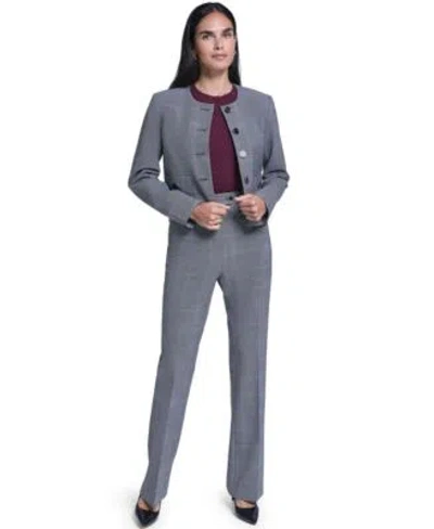 Calvin Klein Womens Cropped Plaid Collarless Jacket Modern Fit Straight Leg High Rise Pants In Gray