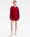 Calvin Klein Womens Cropped Plush Lounge Sweatshirt Plush Shorts In Red
