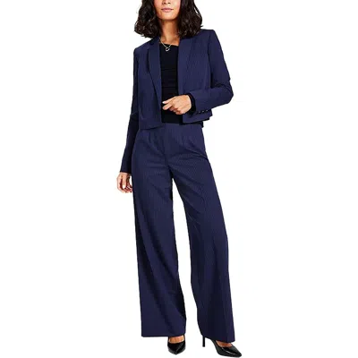 Calvin Klein Womens Cropped Striped Open-front Blazer In Blue