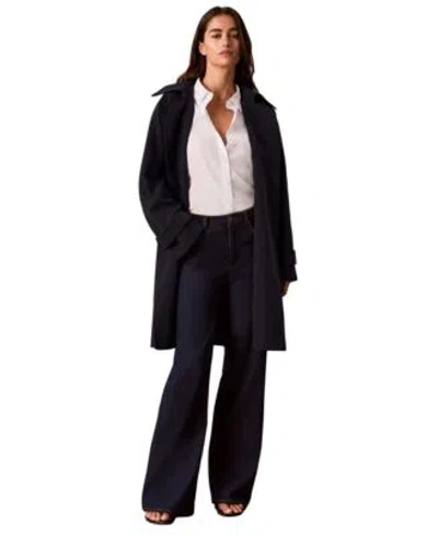 Calvin Klein Womens Double Breasted Belted Trench Coat In Blue