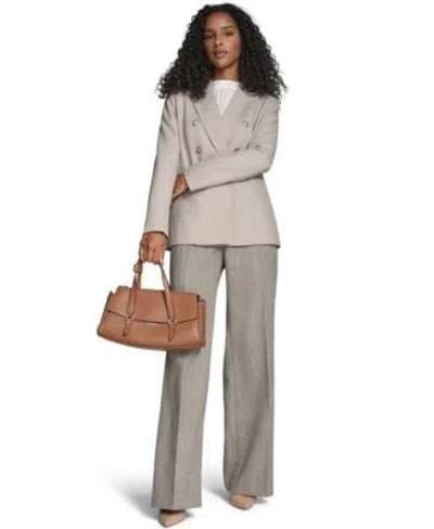 Calvin Klein Womens Double Breasted Jacket Novelty Pleated Wide Leg Pants Textured Long Sleeve Top In Gray