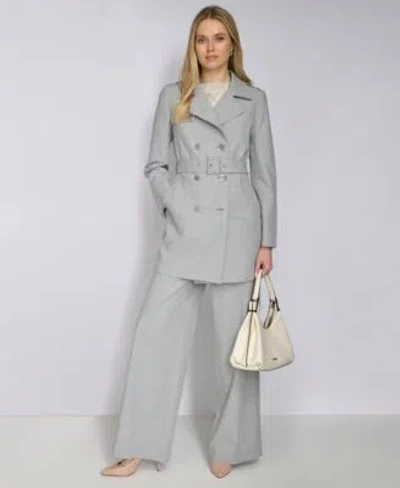 Calvin Klein Womens Double Breasted Trench Coat Wide Leg Pants In Light Heather Multi