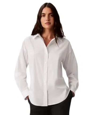 Calvin Klein Womens Easy Care Long Sleeve Shirt In Photo White