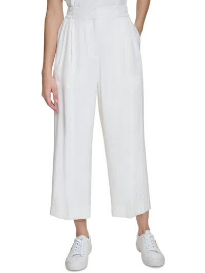 Calvin Klein Womens Elastic Waistband Workwear Cropped Pants In Soft White