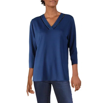 Calvin Klein Womens Embellished V-neck Tunic Top In Blue