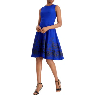 Calvin Klein Womens Embroidered A-line Wear To Work Dress In Blue