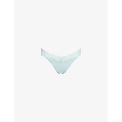 Calvin Klein Womens  Low-rise Lace-panel Stretch-woven Thong In Ether