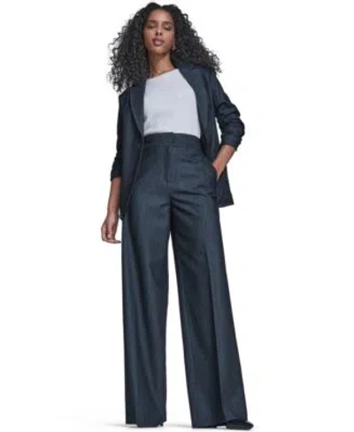 Calvin Klein Womens Faux Denim 3 4 Sleeve Jacket Denim Wide Leg Pants Textured Short Sleeve Sweater In Double Cream