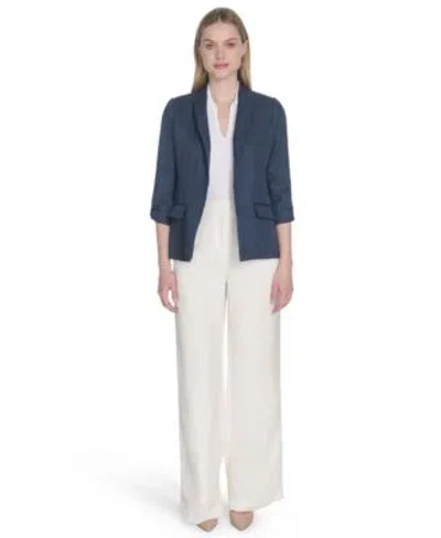 Calvin Klein Womens Faux Denim 3 4 Sleeve Jacket Johnny Collar Sleeveless Sweater Cotton Blend Wide Leg Pants