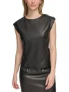 Calvin Klein Womens Faux Leather Cap Sleeve Shell In Black