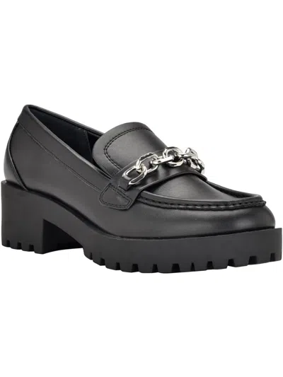 Calvin Klein Womens Faux Leather Laceless Loafers In Black