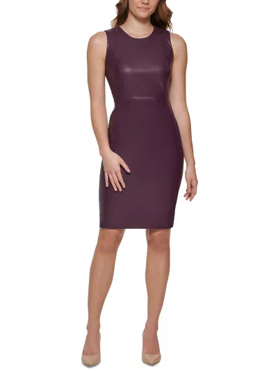 Calvin Klein Womens Faux Leather Mini Sheath Dress In Purple