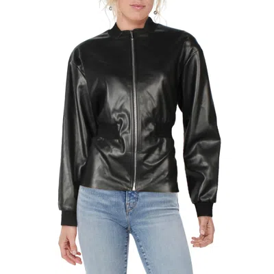 Calvin Klein Womens Faux Leather Peplum Motorcycle Jacket In Black