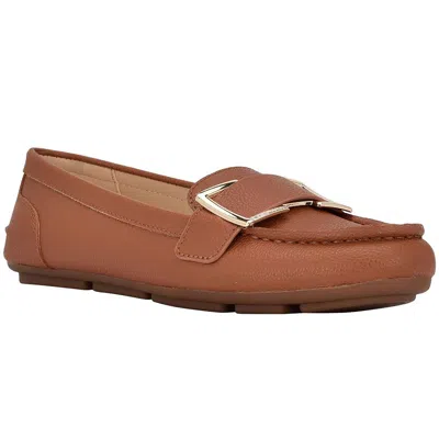 Calvin Klein Womens Faux Leather Round Toe Moccasins In Luggage