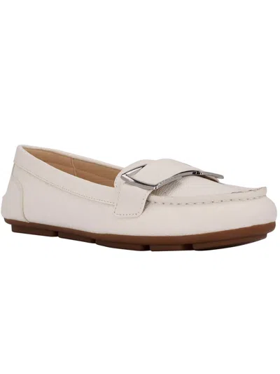Calvin Klein Womens Faux Leather Round Toe Moccasins In White