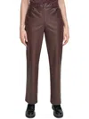 Calvin Klein Womens Faux Leather Straight Leg Pants In Cinder
