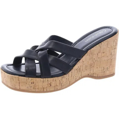 Calvin Klein Womens Faux Leather Strappy Slide Sandals In Black