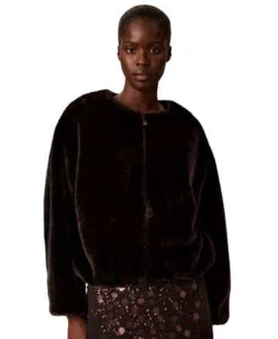 Calvin Klein Womens Faux Shearling Cropped Jacket In Burgundy