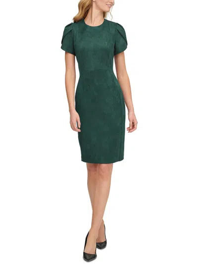 Calvin Klein Womens Faux Suede Short Sheath Dress In Green