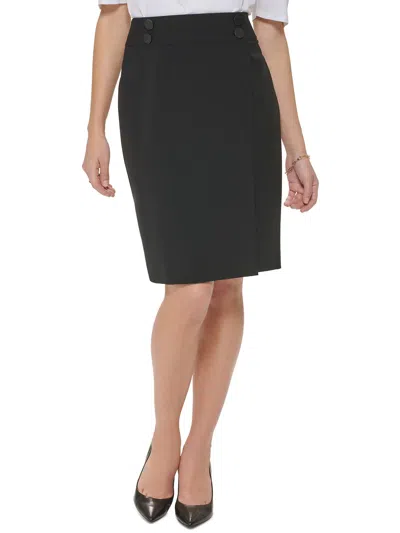 Calvin Klein Womens Faux Wrap Above Knee Pencil Skirt In Black