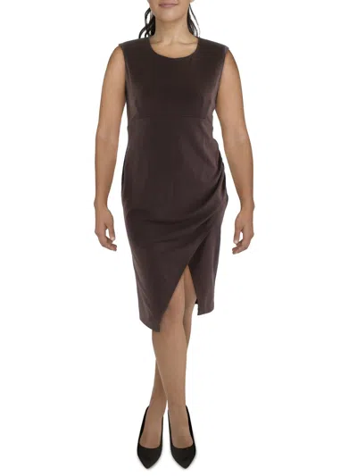 Calvin Klein Womens Faux Wrap Knee Length Midi Dress In Brown