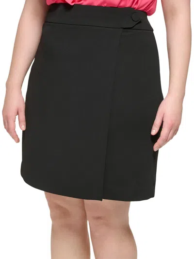 Calvin Klein Womens Faux-wrap Polyester Wrap Skirt In Black