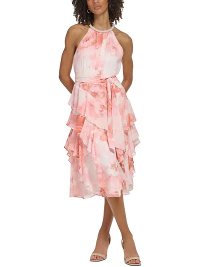 Calvin Klein Womens Floral Midi Halter Dress In Multi