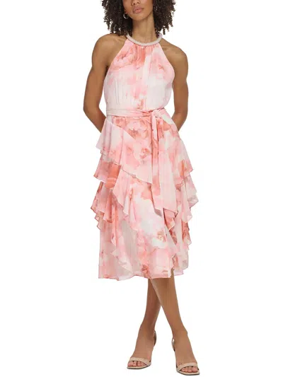 Calvin Klein Womens Floral Midi Halter Dress In Pink