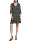 Calvin Klein Floral-print Tie-neck Shift Dress In Green