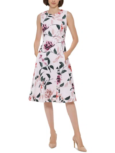 Calvin Klein Womens Floral Print Crepe Fit & Flare Dress In Multi