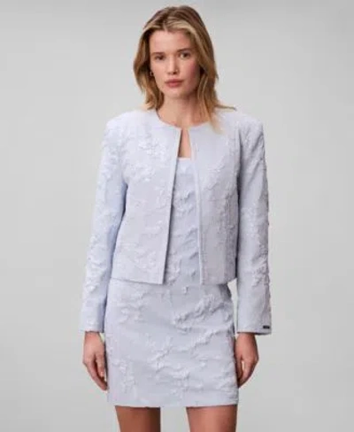 Calvin Klein Womens Floral Square Neck Mini Dress Novelty Crewneck Cropped Jacket In Blue