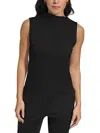 Calvin Klein Petite Textured Mock-neck Ruched Blouse In Black