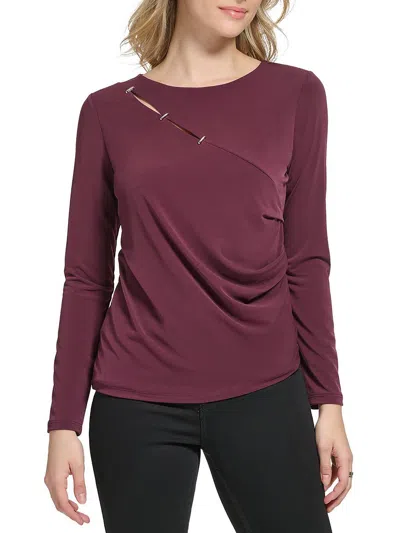 Calvin Klein Womens Gathered Cutout Blouse In Red