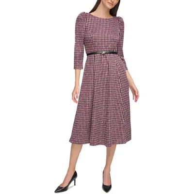 Calvin Klein Womens Geometric Polyester Wear To Work Dress In Burgundy