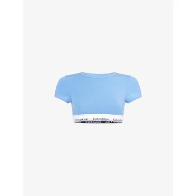 Calvin Klein Womens Branded-underband Stretch-jersey Bralette Glacier