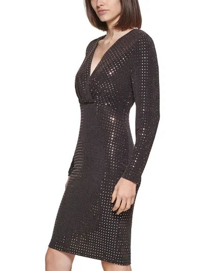 Calvin Klein Womens Glitter-knit Surplice Cocktail And Party Dress In Black