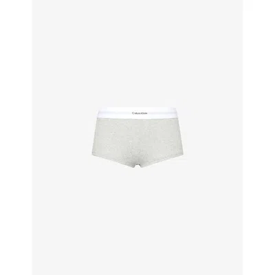 Calvin Klein Womens Grey Heather Boyshort Modal Ribbed Cotton-blend Briefs