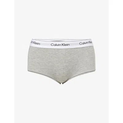 Calvin Klein Womens Grey Heather Icon Cotton And Modal-blend Boy Shorts Xl In Gray