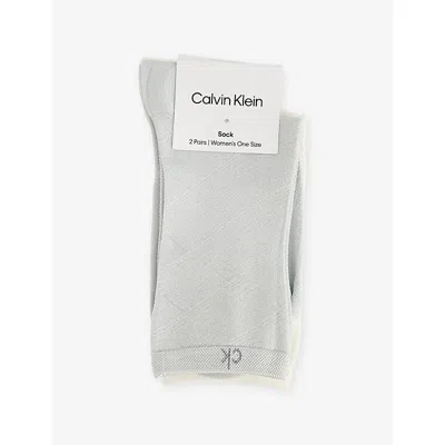 Calvin Klein Womens Grey/off-white Ankle-length Pack Of Two Mesh Socks