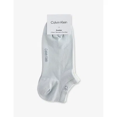 Calvin Klein Womens Grey/off-white Pack Of Two Stretch-mesh Ankle Socks