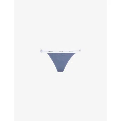 Calvin Klein Womens Branded-waistband Stretch-cotton Thong Grisaille