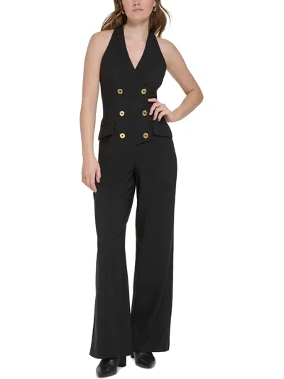 Calvin Klein Womens Halter Double-breasted Jumpsuit In Black