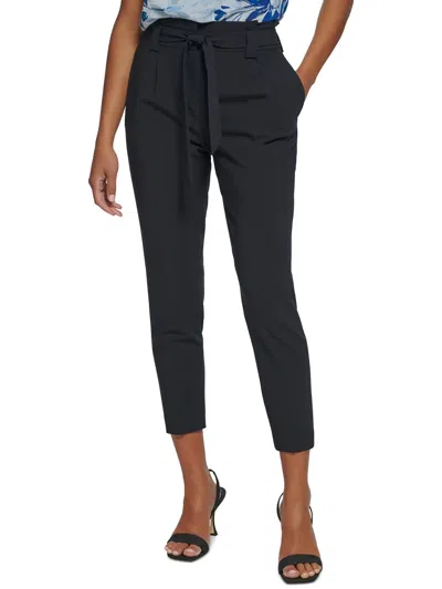 Calvin Klein Womens High Rise Pleated Cropped Pants In Black