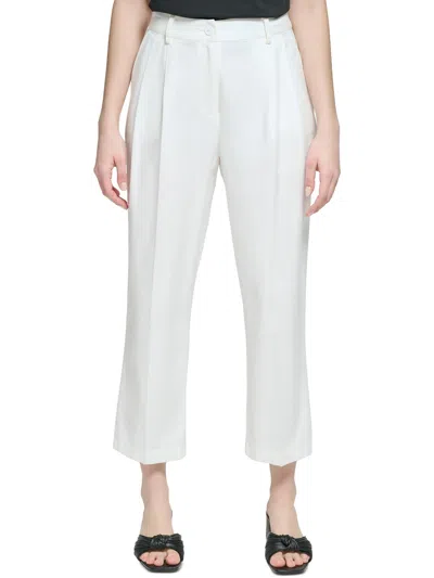Calvin Klein Womens High Rise Pleated Straight Leg Pants In White