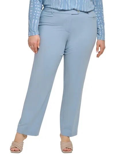 Calvin Klein Womens High Rise Solid Straight Leg Pants In Blue