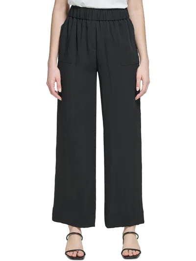 Calvin Klein Womens High Rise Stretch Wide Leg Pants In Black