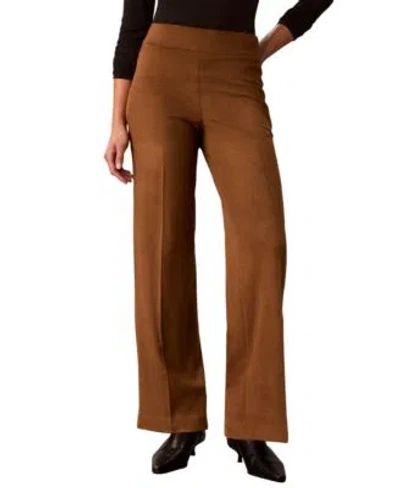Calvin Klein Womens High Rise Wide Leg Pull On Faux Suede Pants In Brown